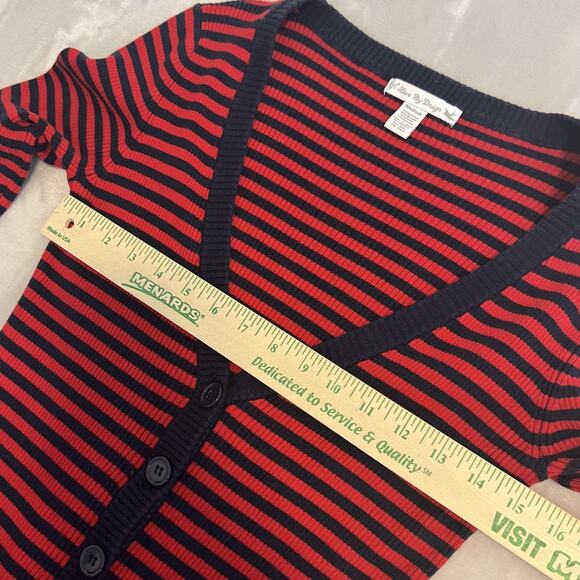 Y2K Love By Design Sweater Womens Medium Red Blue Striped Cardigan Preppy Twee - Picture 5 of 8